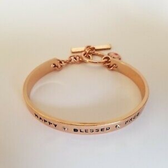 BCBGENERATION ROSE GOLD BRACELET WITH ENGRAVING “HAPPY*BLESSED*FREE” - Picture 1 of 7